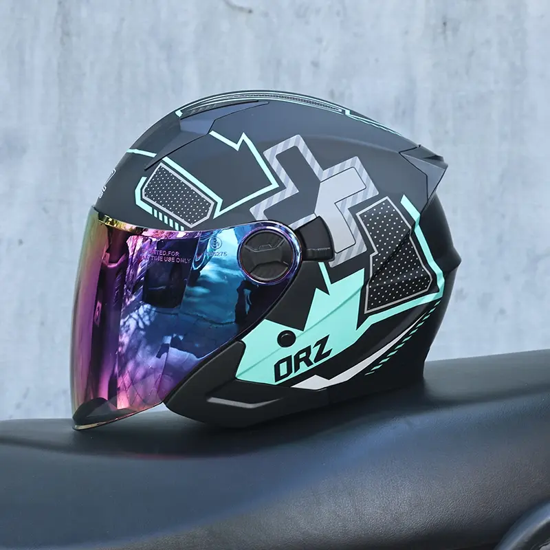 Topi Keledar Motosikal, ORZ, Menampilkan Reka Bentuk Retro, Cermin Dwi, Sesuai untuk Motosikal