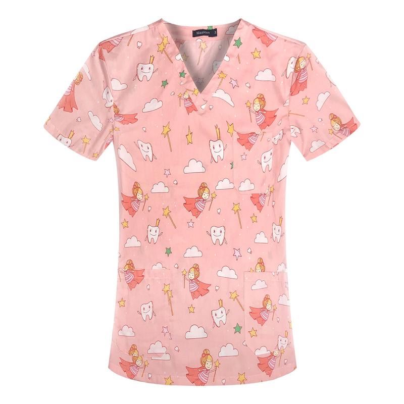 Product Introduction of Newest Fashion Unisex Nurse Doctor Uniform Workwear Scrub Top Cotton V-Neck Short Sleeves Pocket Printed T-Shirt (Size:S-XXL) 33