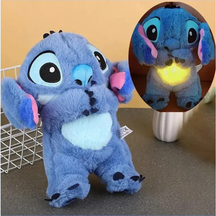 Baby Stitch Plush Doll Breathing Bear Newborn Soothing Sleep Playmate Otter Toy Kids Sleeping Companion Sound Light Toy Gift