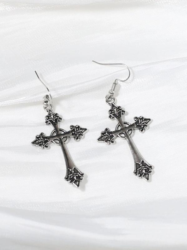 1 Pair Women's Street Trend Gothic Cross Dangle Earrings, Vintage Trendy Drop Earrings, Fashionable Jewelry As Birthday Gift for Girlfriend 4