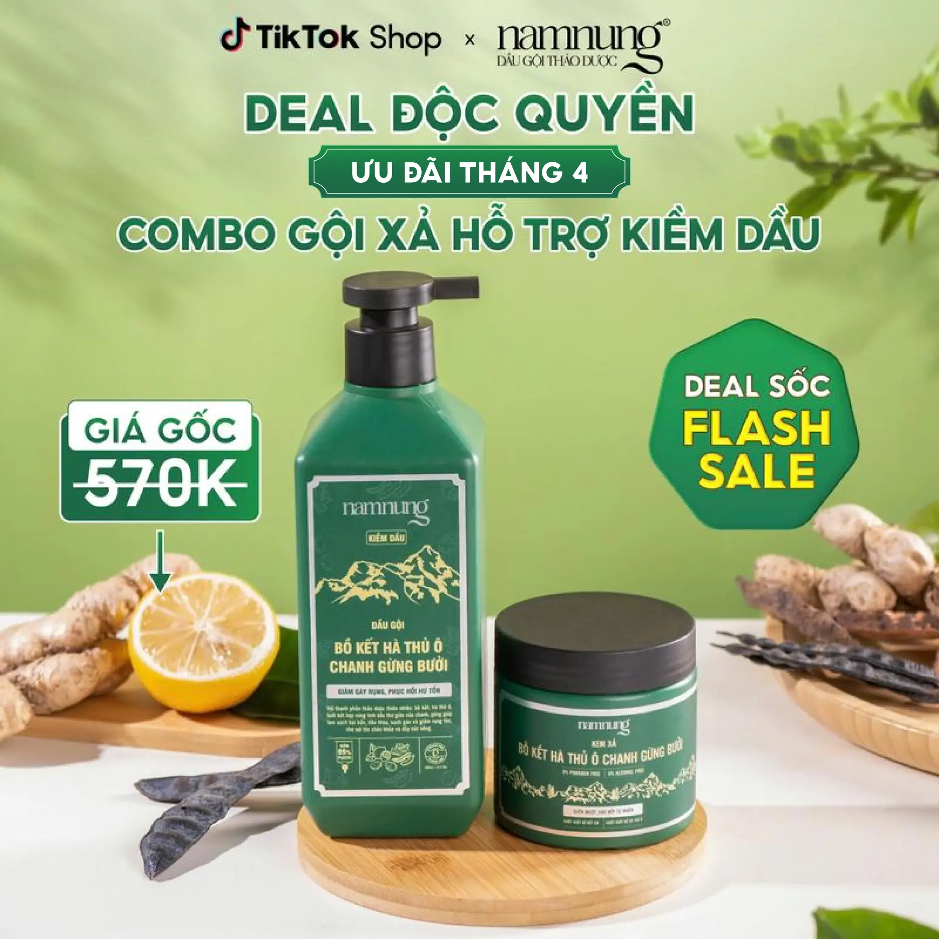 [Siêu Tiếp Kiệm] Bộ đôi dầu gội xả thảo dược Nam Nung 500ml bản giảm dầu