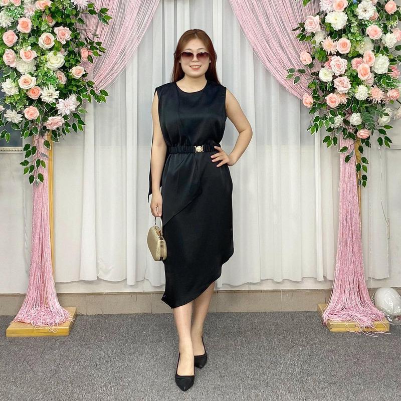 Đầm suông Nữ 300082 kiểu vạt chéo Miss Hiền  kèm dây xích beo, sát nách sang trọng tự tin khoe dáng!  Women vaytet 4
