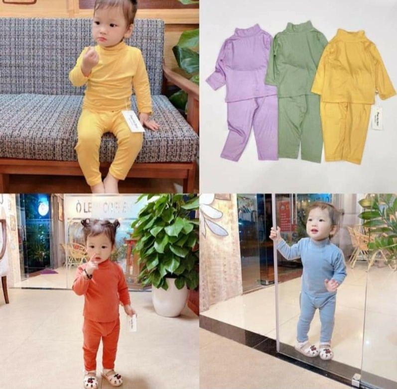 Bộ Dài Tay Trơn Cổ 3 Phân Chất Thun Lạnh Dành Cho Bé Mặc Nhà, Mặc Ngủ Điều Hòa. Quần áo trẻ em. Cho bé trai/ bé gái 4-16kg. 1