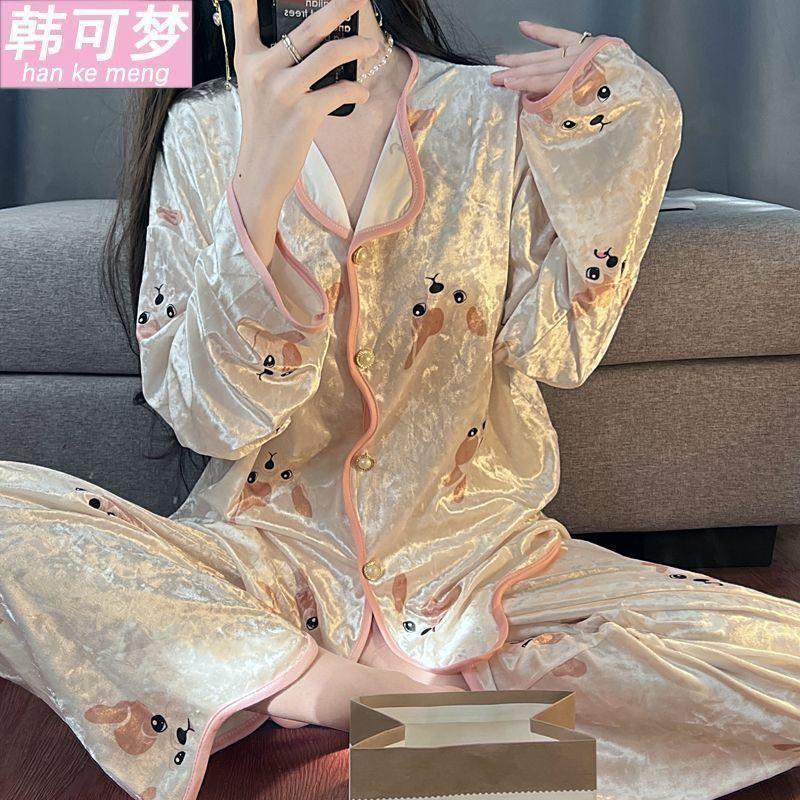 Product Introduction of Bộ Đồ Ngủ Nhung Kim Cương, Cao Cấp, Dành Cho Nữ, Bộ Đồ Mặc Nhà Dài Tay, Phong Cách Pháp Ngọt Ngào Nhung Vàng Mới, Thích Hợp Cho Mùa Xuân, Mùa Thu Và Mùa Đông 1