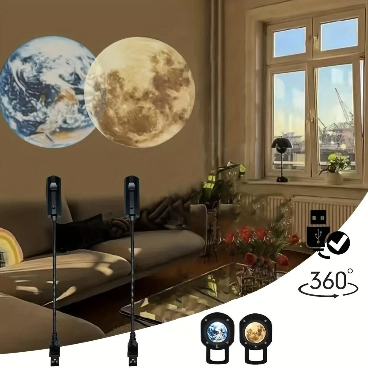 Mini Projector Lamp (1 Piece), USB Powered Galaxy Projector Night Light, Romantic Atmosphere Moon Projectors Lights For Bedroom Living Room Home Decor