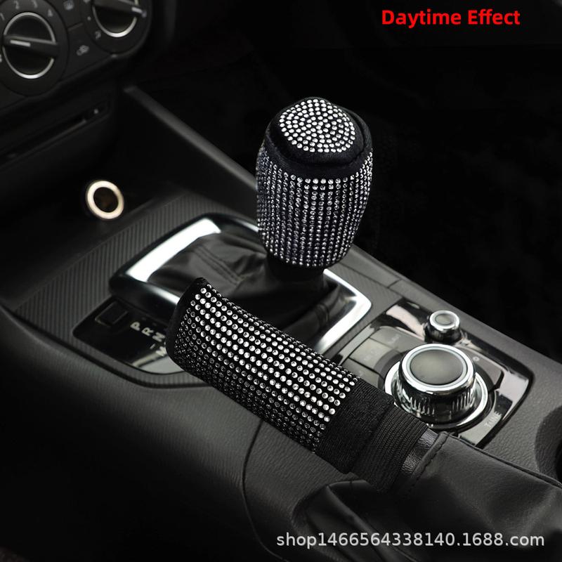Product Introduction of Premium Diamond Inlaid Plush Leather Handbrake Set Shiny Handbrake Set Non-slip Automatic Gear Shift Collar Four Seasons General Motors Interior Accessories Auto Supplies Breathable Handbrake Set Handle Set General Motors Interior Supplies 11