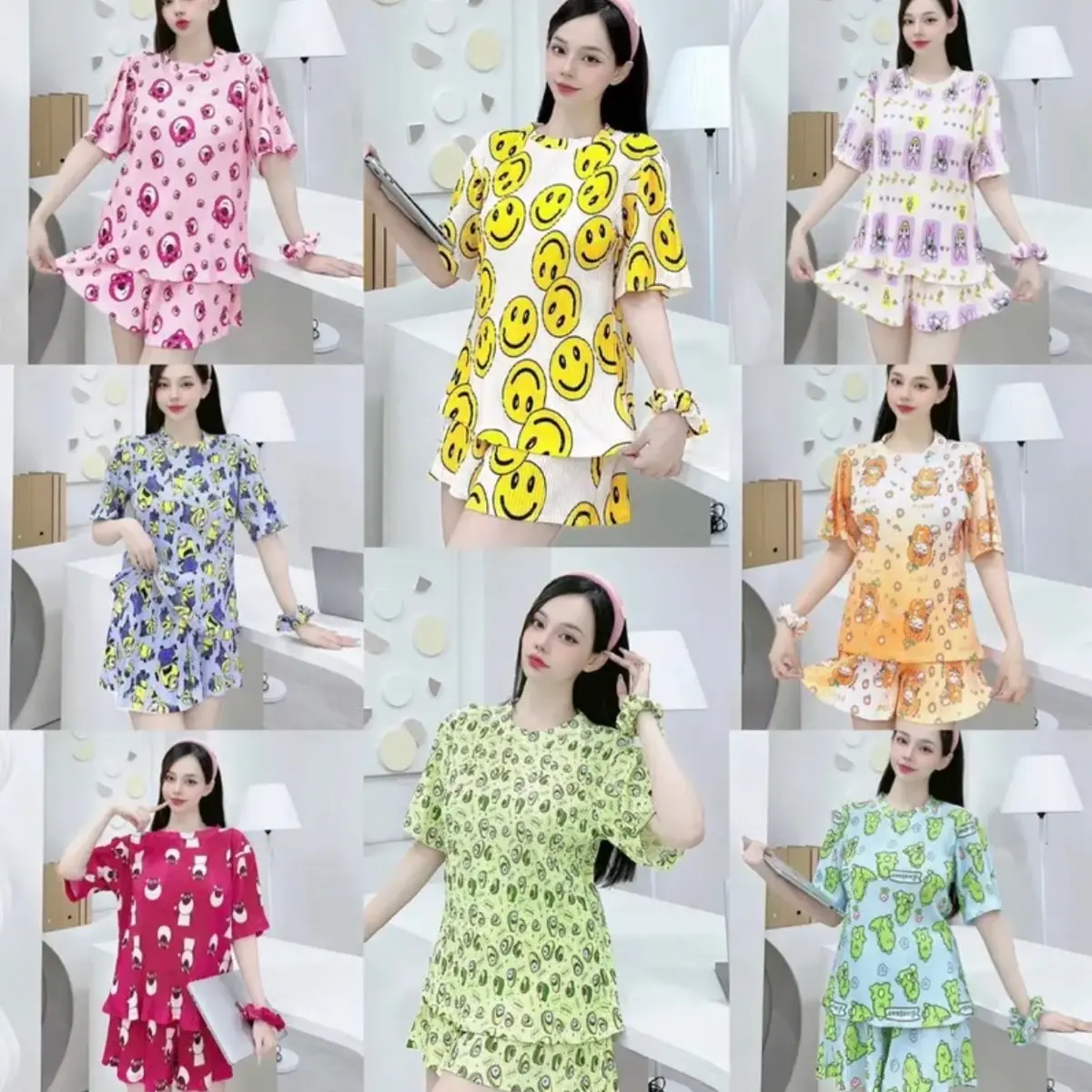 Đồ ngủ, đồ bộ pijama dập ly chắc thun mềm mịn tay ngắn quần đùi 45kg đến 70kg nhiều mẫu và hoa tiết dễ thương