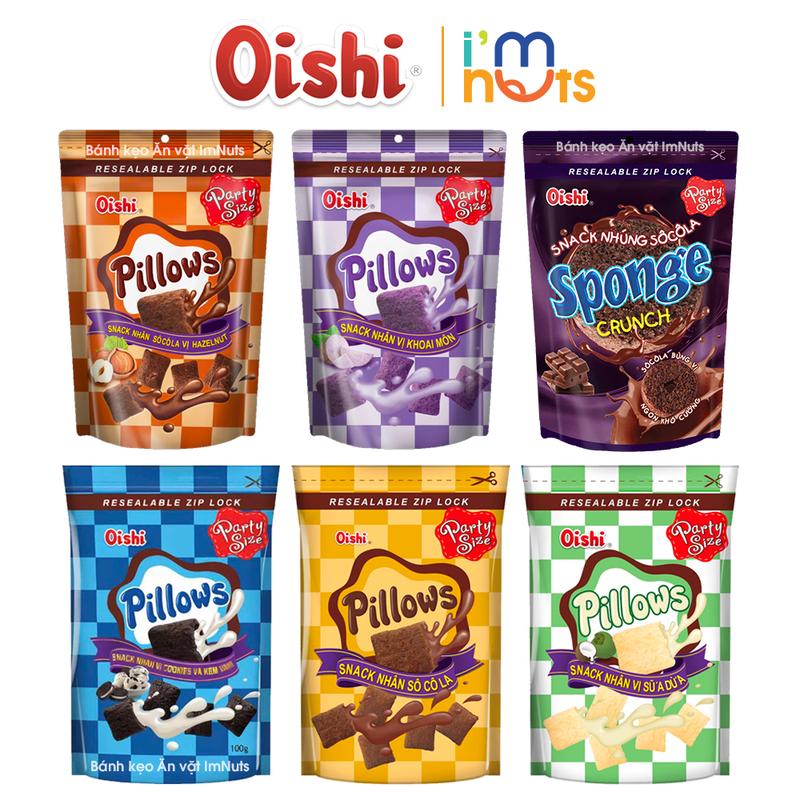 Combo 5 Gói Snack Nhân Kem Pillows Và Sponge Oishi Đủ Vị Túi Zip