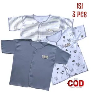 3 PCS Baju Bayi Baru LahirTangan Pendek Atasan Anak Usia 0-3 Bulan Seri Warna katun Newborn Perempuan