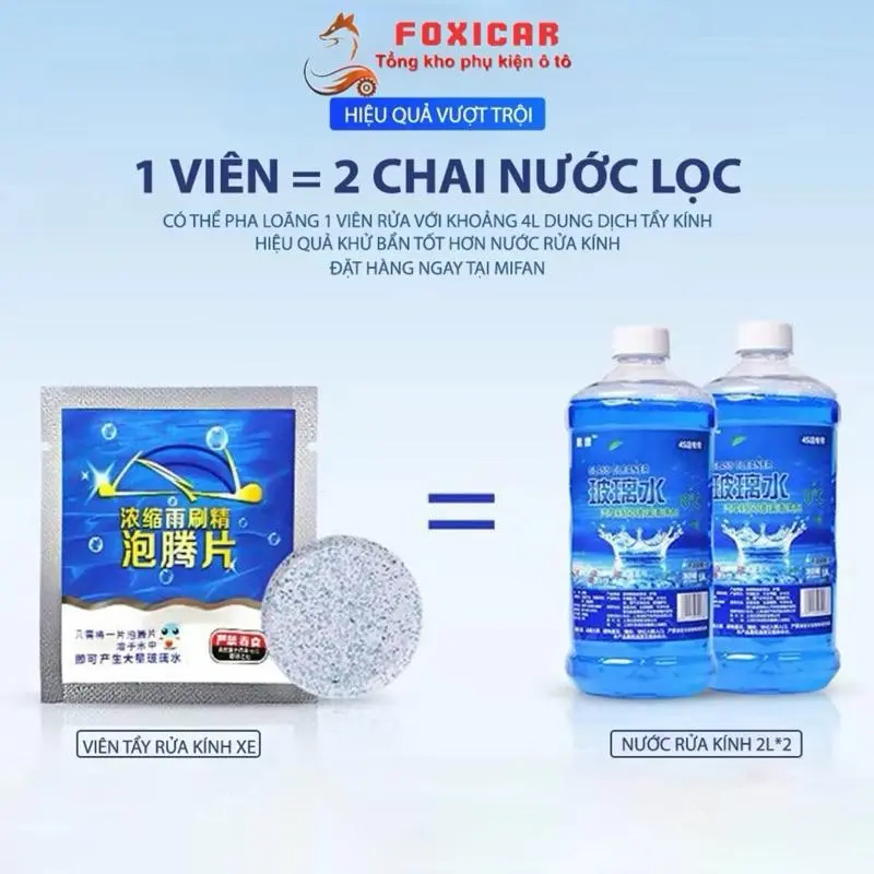 Viên sủi rửa kính xe ô tô, lau kính nhà, chùi kính siêu sạch và tiết kiệm, giá siêu rẻ-FOXICAR