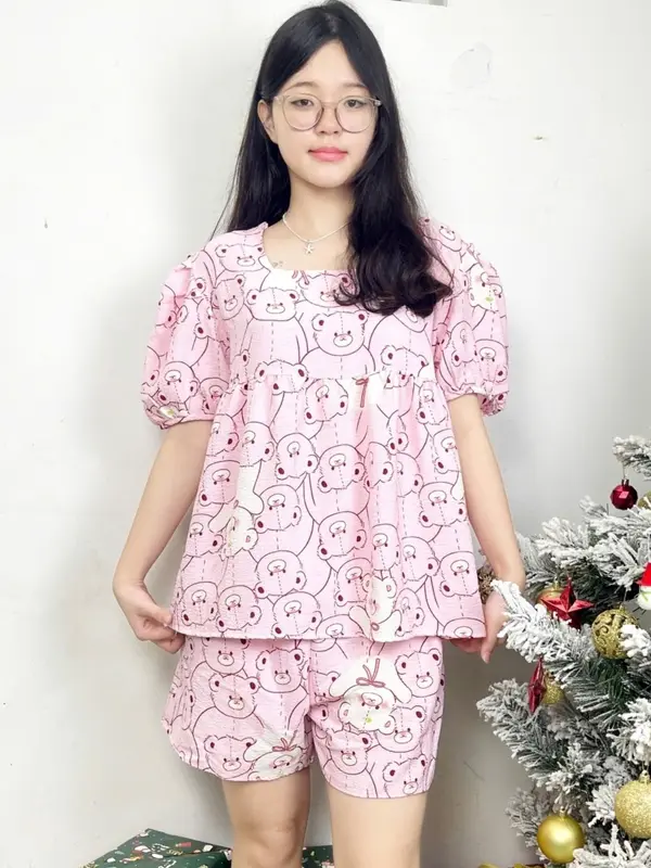 Set Đồ Bộ Nữ BabyDoll Họa Tiết Dễ Thương - Set Bộ Đồ Ngủ Nữ - Set Đồ Bộ Nữ Mặc Nhà BabyDoll Women Thun Quần Ngủ Top 2