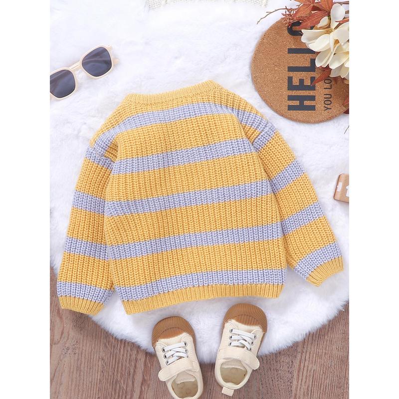Newborn Baby Sweater Casual Stripe Print Warm Knitted Long Sleeve Pullover Infant Knitwear for Toddler 4