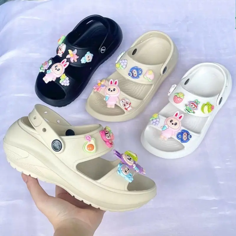 Dép sandanl bánh mì cao 5 phân kèm charm ( Mang được 2 kiểu , mang dép thì tháo quay ra , Đi tăng 1 size ) DéP giày 4
