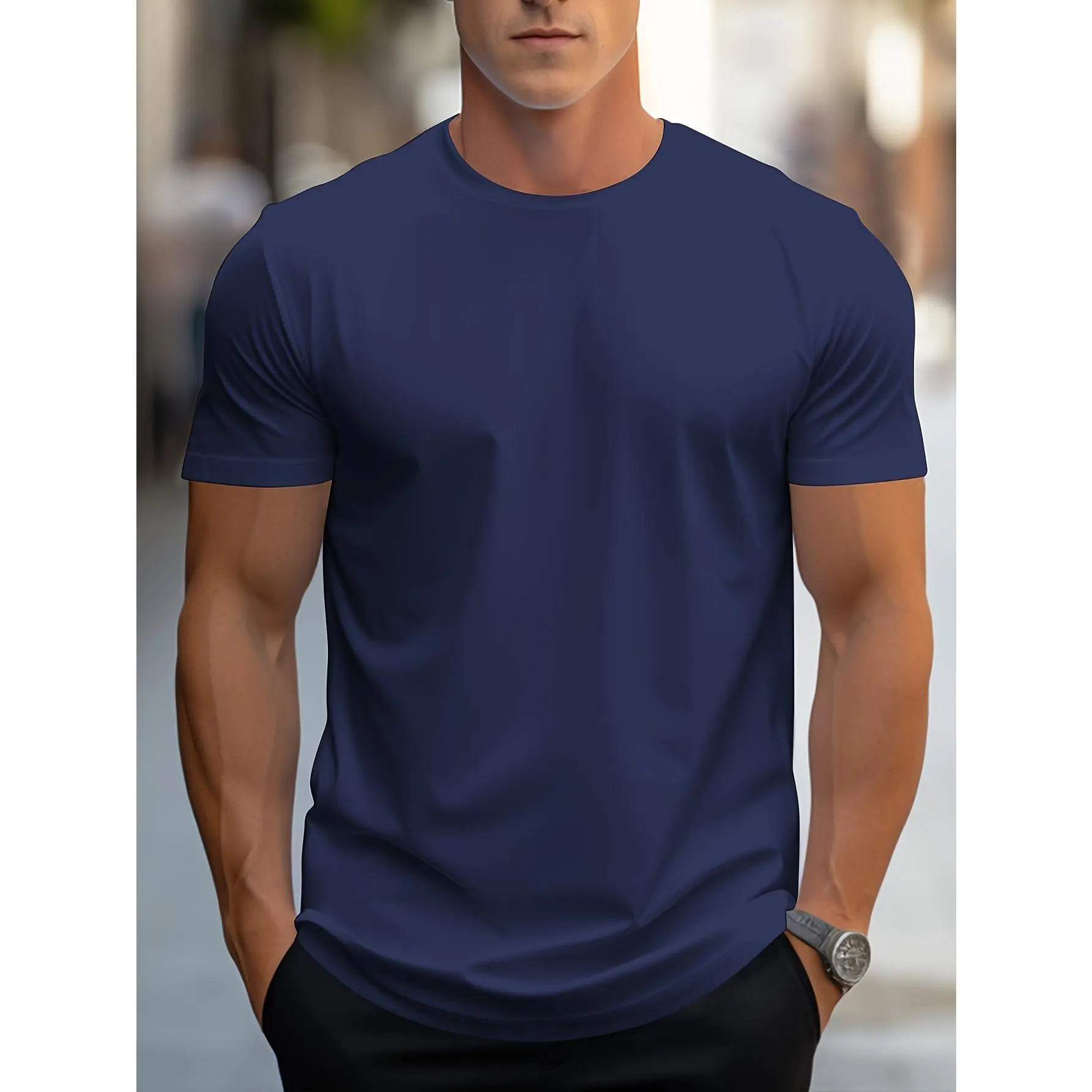 Men's solid color short-sleeved round neck TTT-shirt, men's casual shirt, outdoor in summer
