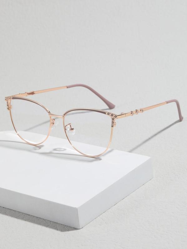 Unisex Anti-blue Light Cat Eye Rhinestone Design Frame Eyeglasses, Fashion Eyeglasses for Work, Daily Clothing Decor, Perfect for Student Daily Use 0
