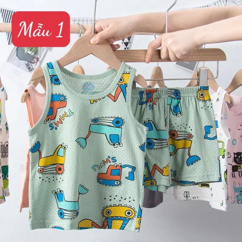 Set áo ba lỗ mùa hè cho các bé chất liệu cotton có lỗ thông thoáng 6