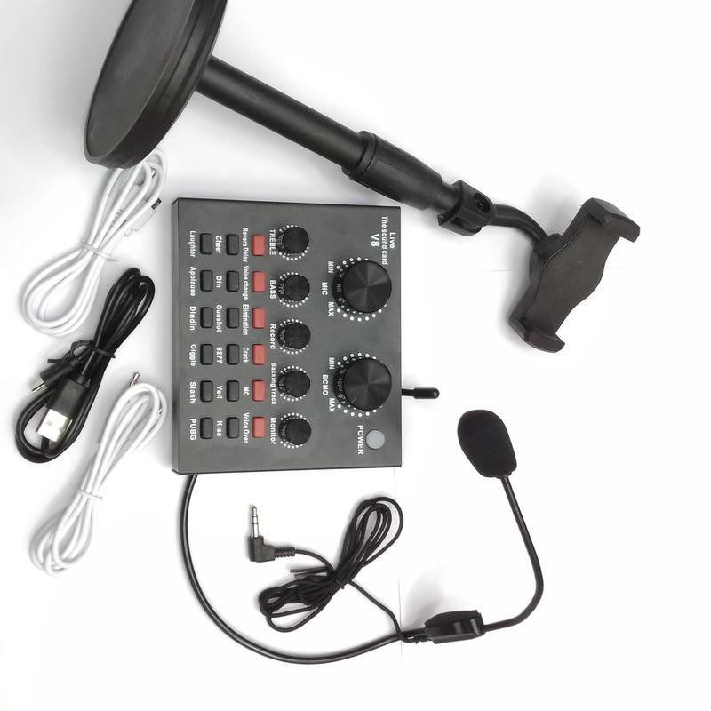 COMPUTER Paket live tik tok headset mik Soundcard V8 Mixer Bluetooth Audio USB Sound Card Sound Effect Live Black Metal Laptop 1