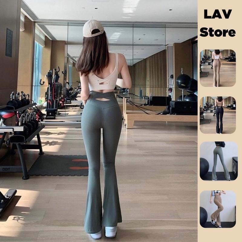 Quần legging ống loe tập yoga, thể thao cạp cao gen bụng nâng mông chất thun lạnh lulu - LAV Store ❤❣m❣❤ ❤❣nâu❣❤