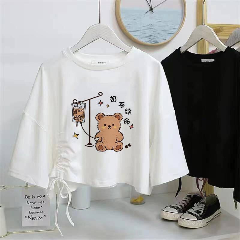 Product Introduction of Áo Thun Dây Rút ngắn tay, dành cho nữ, Cạp Cao, Cropped Xén, Dáng Rộng Vừa Vặn, Áo Crop Top 11