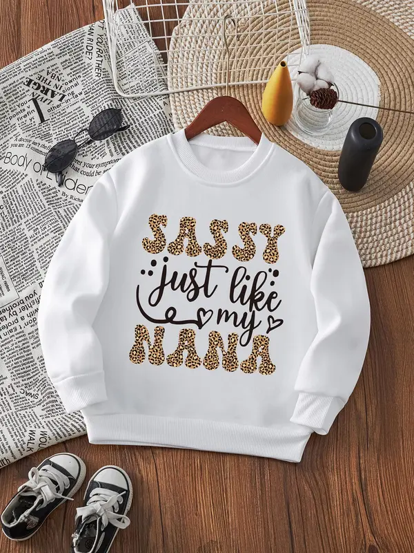 Girl's Letter Print Crew Neck Sweatshirt, Casual Long Sleeve Pullover for Fall & Winter, Kids Clothes for Daily Wear 5