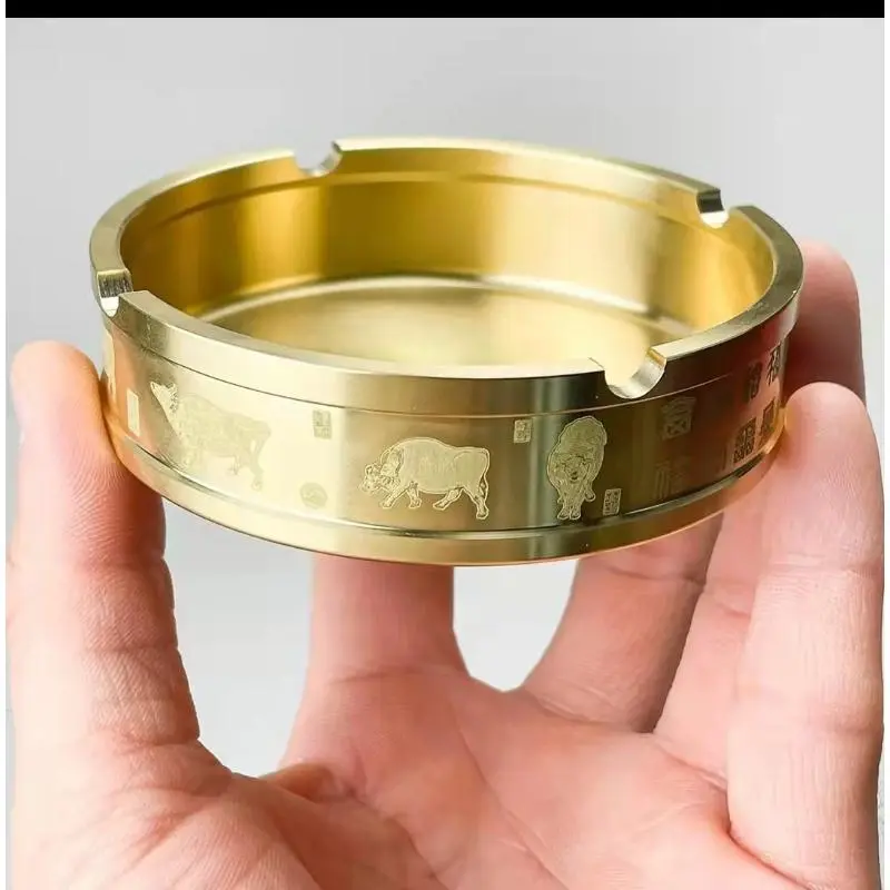 Gạt tàn bằng đồng thau, đồ trang trí bàn văn phòng tại nhà, năm con bò gửi lời chúc phúc, thích hợp để trang trí nhà cửa