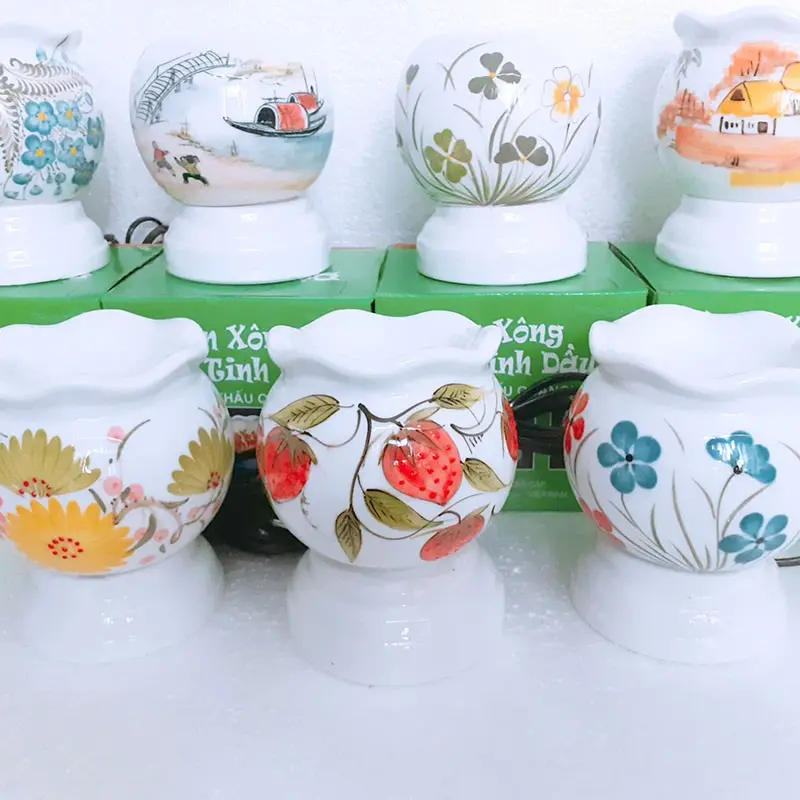 Đèn xông tinh dầu gốm sứ Bát Tràng - Size lớn nhiều họa tiết kết hợp với Tinh Dầu Thơm Phòng tạo hương thơm trang trí đèn cho phòng khách, phòng ngủ 0
