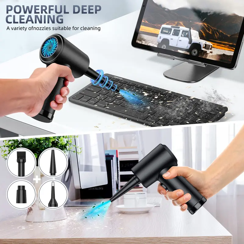 Compressed Air Duster, 3-Gear 51000RPM Electric Air Duster, Portable Air Blower with LED Light, 4000mAh Rechargeable Cordless Air Duster 2