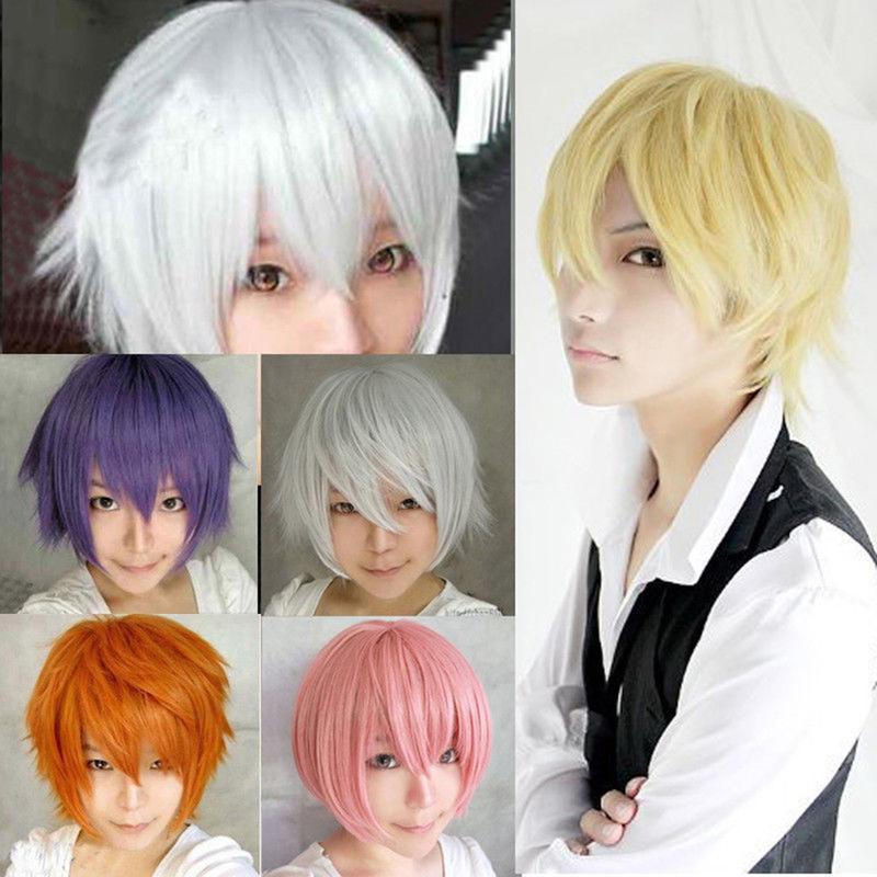 Men Women Multi-Color Short Straight Hairpiece Full Wig for Anime Party Cosplay 2