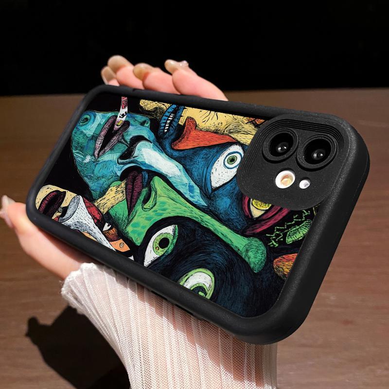 Casing Hp Untuk Iphone 11 11 Pro Max 13 6 6S 7 7 Plus8 Plus 8 SE 2020 2022 X XS XR Silikon TPU Pelindung Kamera Topeng Setan Artistik Soft Case Ponsel Penutup 6