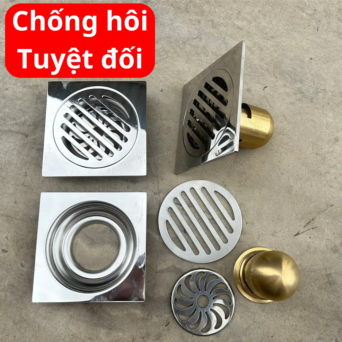 Nắp đậy ống thoát nước, thoát sàn chống hôi và chắn rác inox đuôi đồng, 12x12 và 15x15 cho ống 60 và 90 napday  nganmui lọc