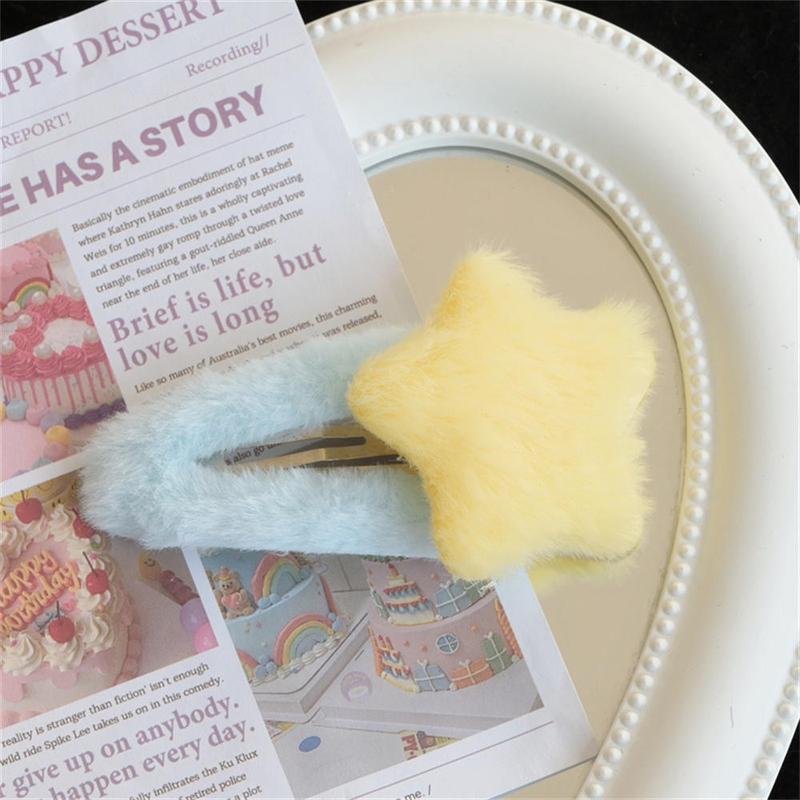 Product Introduction of Star Hairpins Colorful Fluffy Plush Hair clip Sweet Barrettes for Girls Kids Ornament Side  clips Hair decoration Children's 8