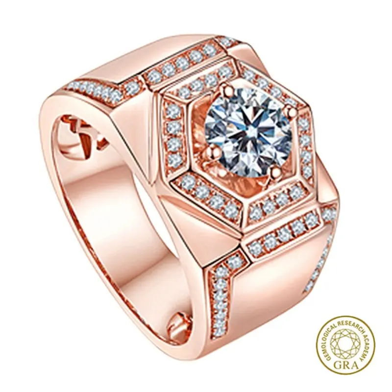 [Free GRA Certificate] 925 Silver Plating 18K Rose Gold Platinum Six-Sided Moissanite Domineering Ring