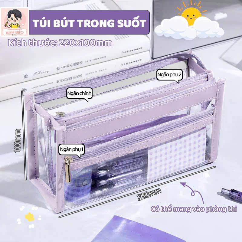  Túi Đựng Bút Nhiều Ngăn Trong Suốt Túi Bút Trong Suốt Đơn Giản Xinh Xắn Khóa Kéo Mượt Mà 