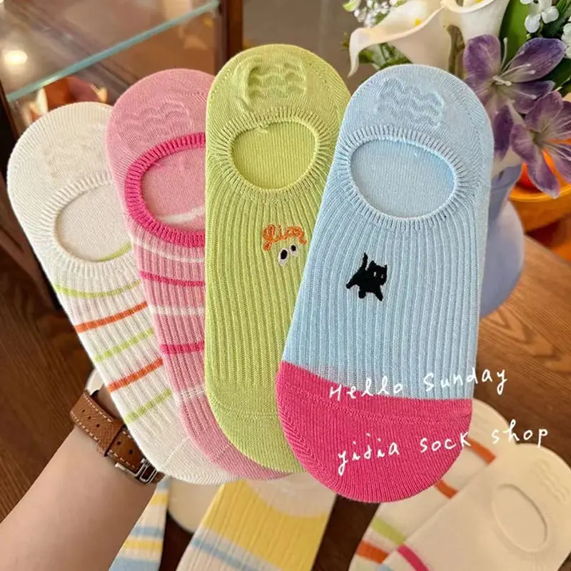 Dopamine Socks for Women Summer Thin Low Cut Invisible Boat Socks Short Cute Contrast Color Ins Trendy Boneless Anti-Drop