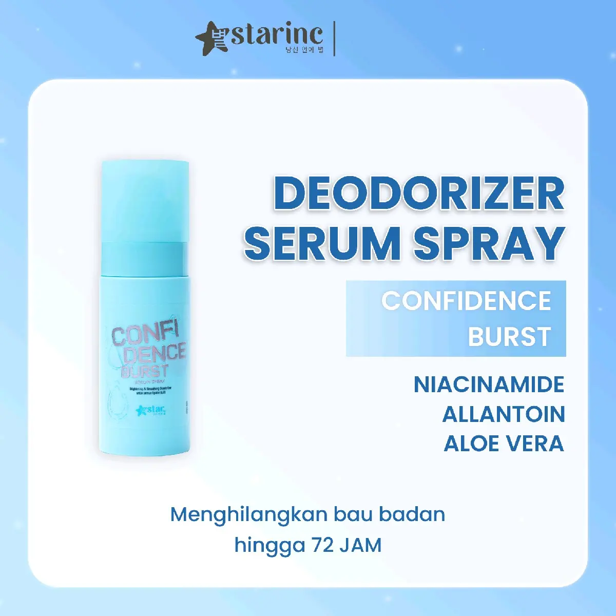 StarInc Confidence Burst Deodorizer Serum Spray Penghilang Bau Badan / Ketiak / Bau Kaki hingga 72 Jam  Deodorant Wangi Kering deodorant  semprot