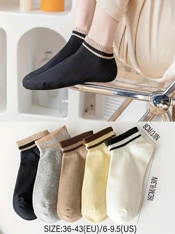 Women's 5 Pairs Striped Print Ankle Socks, Low Cut Comfort Breathable Soft Cozy Socks for Women, Multipack Knit Crew Socks, Women's Socks & Hosiery 1