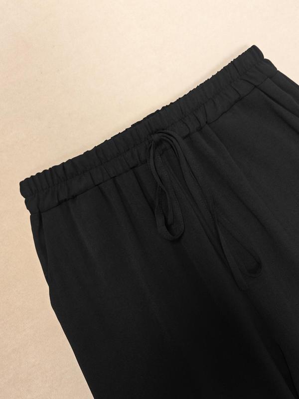 Women's Solid Drawstring Waist Pants, Casual Pocket Trousers for Summer, Women's Bottoms for Daily Wear 8