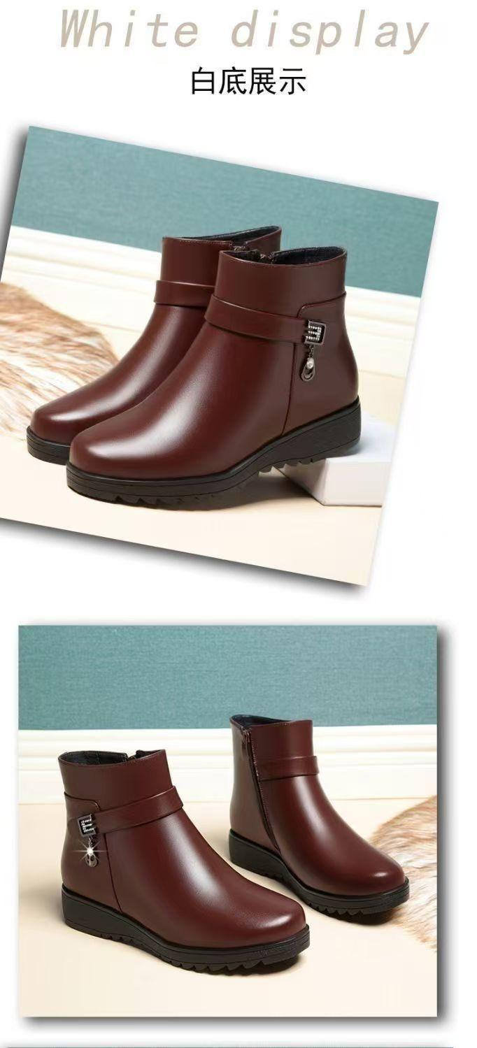 Product Introduction of Wedge Heel Fleece-Lined Mom Cotton Shoes Waterproof Warm Martin Boots 2024 Winter New Non-Slip Comfortable Short Boots In Stock 11