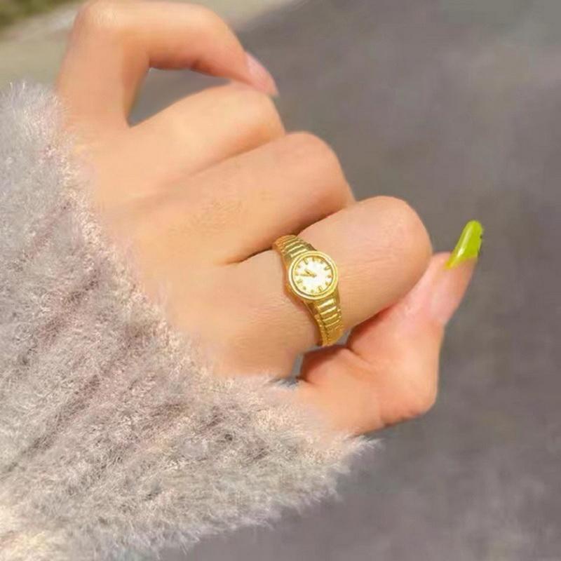 Đồng Đồng Hồ Nhẫn Ngón Tay Mini, Thiết Kế Sáng Tạo, Có Thể Điều Chỉnh, Phong Cách Cổ Điển, Được Làm Bằng Hợp Kim, Với Vỏ Đồng Đồng Hồ 3