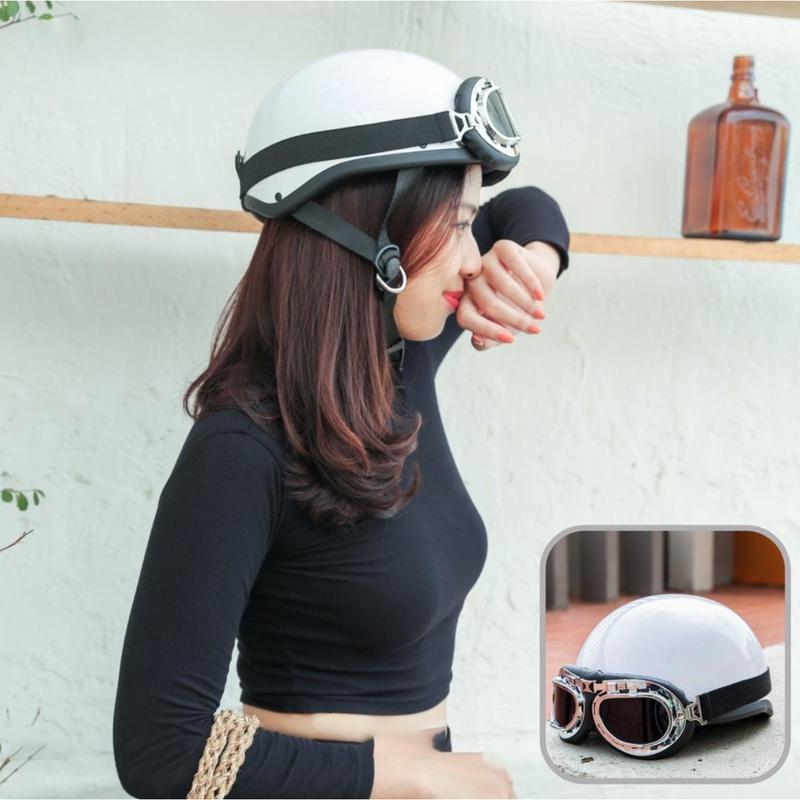 Nón Bảo Hiểm 1/2 Nửa Đầu Kèm Kính Phi Công Thời Trang 2