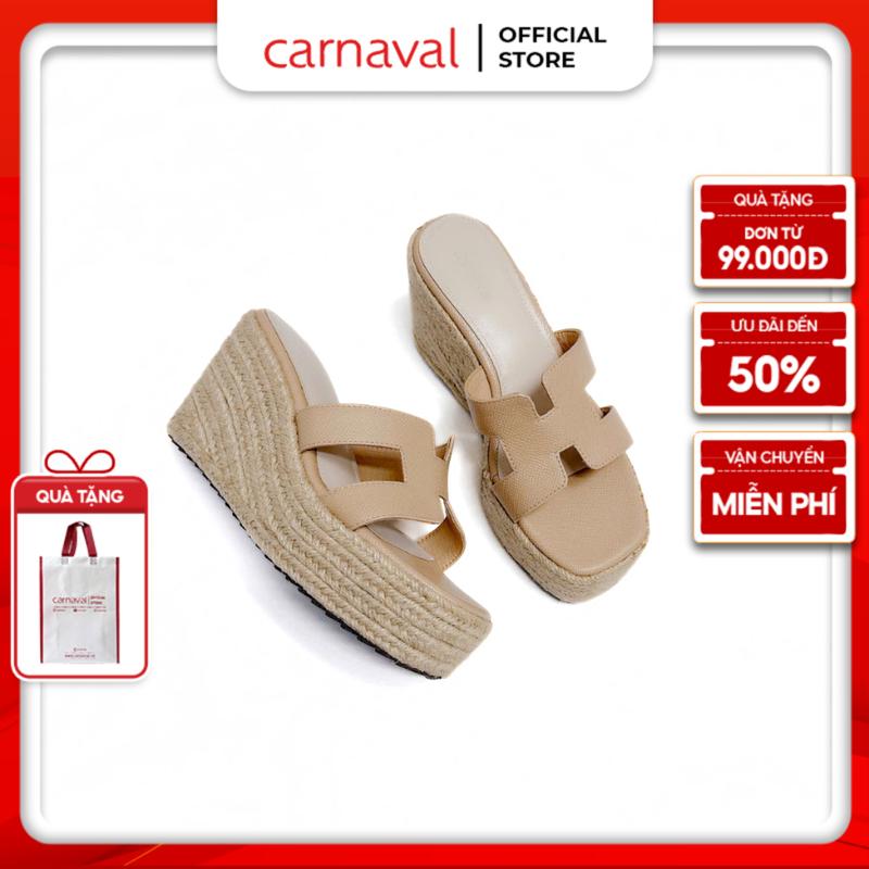  Dép xuồng đế cói Carnaval đế cao 9 phân tôn dáng chữ H cách điệu nữ tính - VS14 