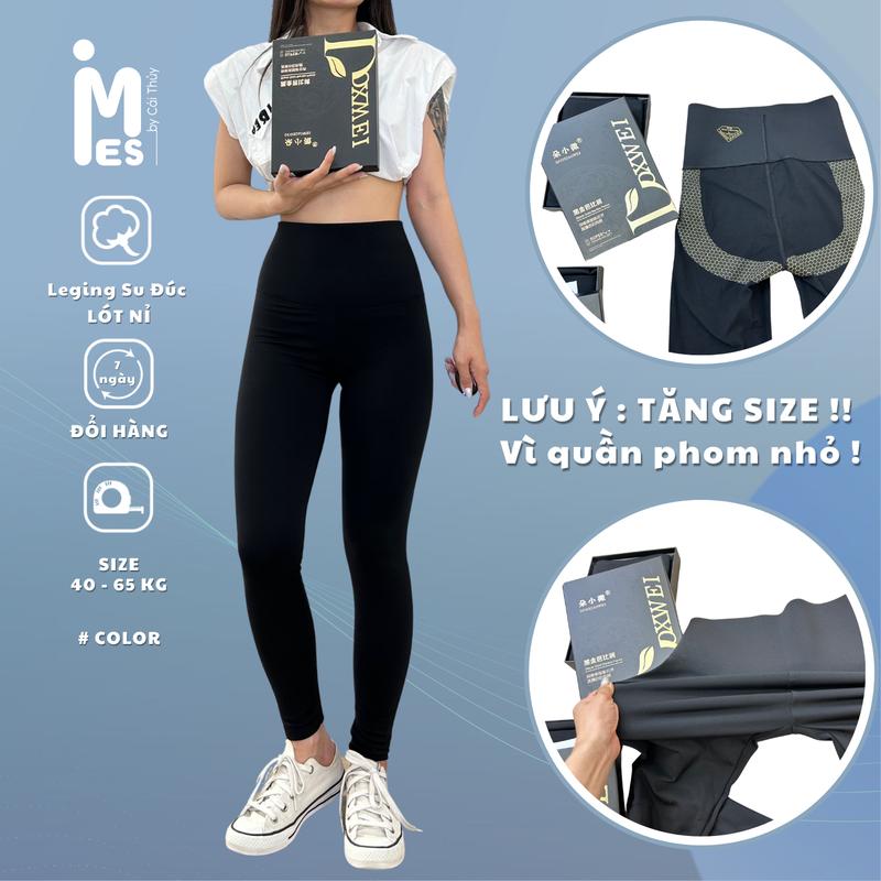 Quần LÓT NỈ Legging  Đúc Su Kim Cương lót nỉ 8.0 full box co giãn 4 chiều cạp siêu cao 1912 IMES SHOP Nữ Pants Đen Women Nhung  quần legging quần  legging quần  legging lông