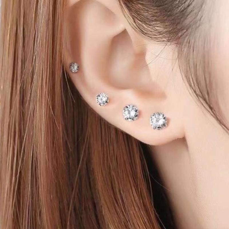 Khuyên tai bạc nụ đá Bạc Thanh Thủy lấp lánh nhỏ xinh bông tai bạc nam nữ nụ đá tròn Cucbic Zirconia size 2.5-8 li 1