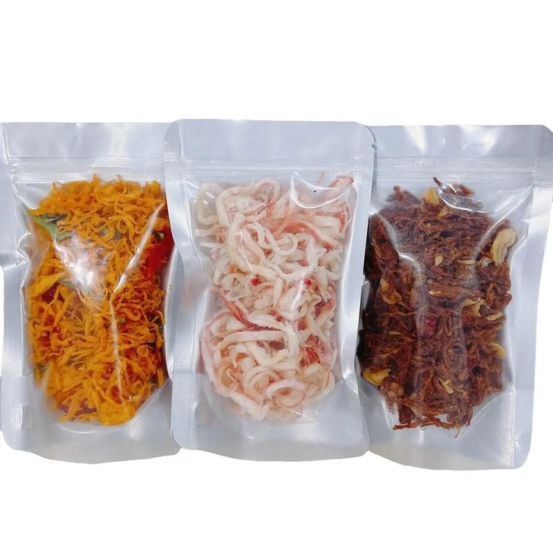 Combo Khô 3 vị : Khô gà lá chanh, khô heo cháy tỏi, mực sợi hấp dừa túi 100gr đồ ăn vặt haovosnack Food Thức Ăn