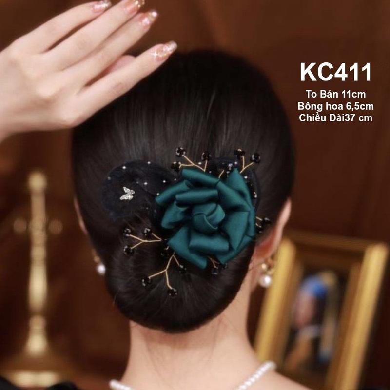 GOTI – Phụ Kiện Tóc Dành Cho Nữ - Kẹp Búi Tóc Dụng Cụ Tạo Kiểu Tóc Thắt Nơ Bằng Sắt Hình Hoa Xanh Thanh Lịch KC411 Women Cài Tóc Cua Voi
