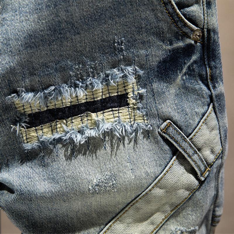 Quần Short Denim, Thương Hiệu Thời Trang Nam, Rách, Vá Ăn Xin Pu Shuai, Khâu Đàn Hồi, Quần Ống Túm, Mỏng Mùa Hè, Quần Short Thẳng 3