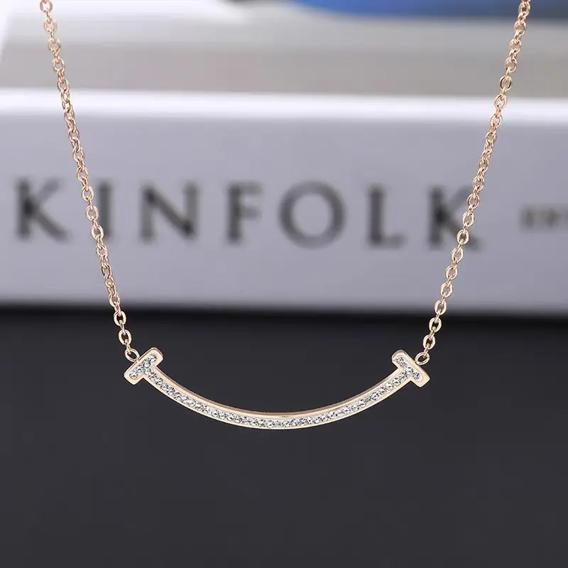 Kalung Titanium Rose Gold Anti Karat Liontin Smile Wanita Korean Style Fashion Aksesoris 0