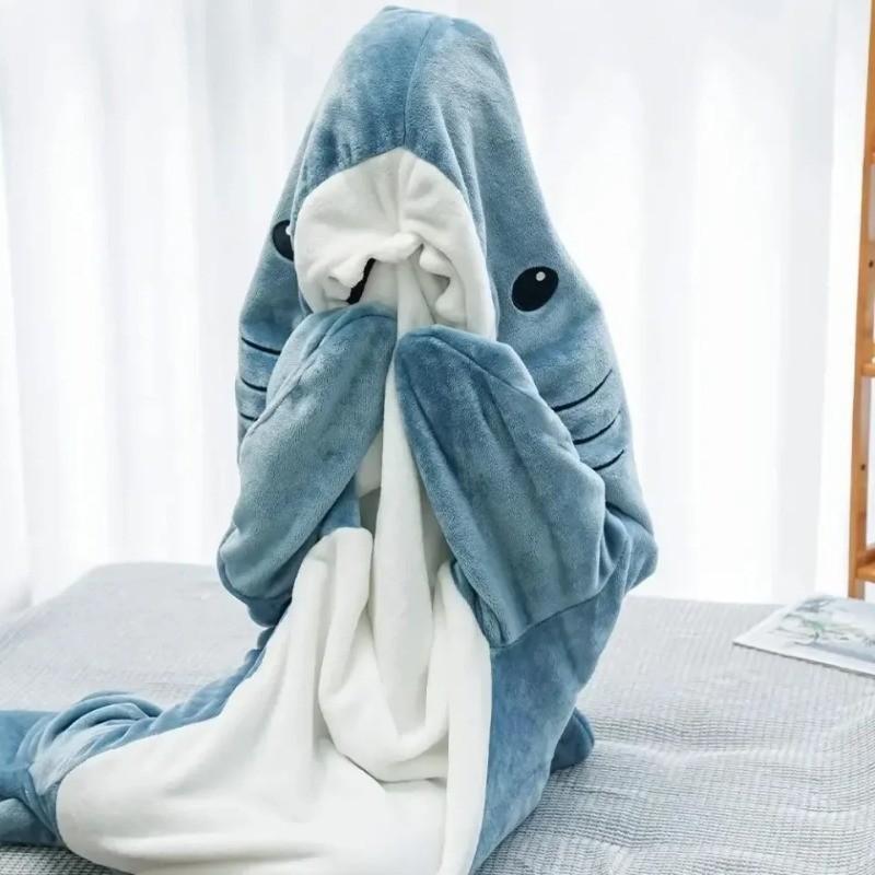 Product Introduction of Autumn Winter Flannel Cartoon Shark Sleeping Bag Home Suit One-piece Shark Nightgown 13