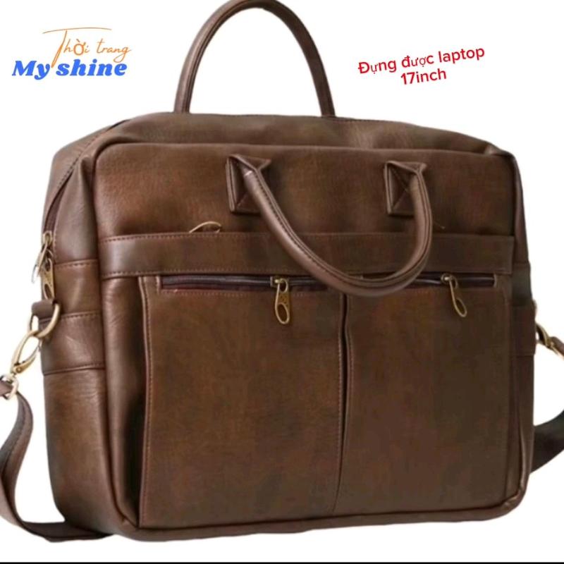 Cặp da công sở chống thấm nước, nhiều ngăn, dung tích lớn 17 inch Nhung Bag Unisex Nam - Balo Đựng Laptop túi đeo 16 chéo cho Đeo Vai