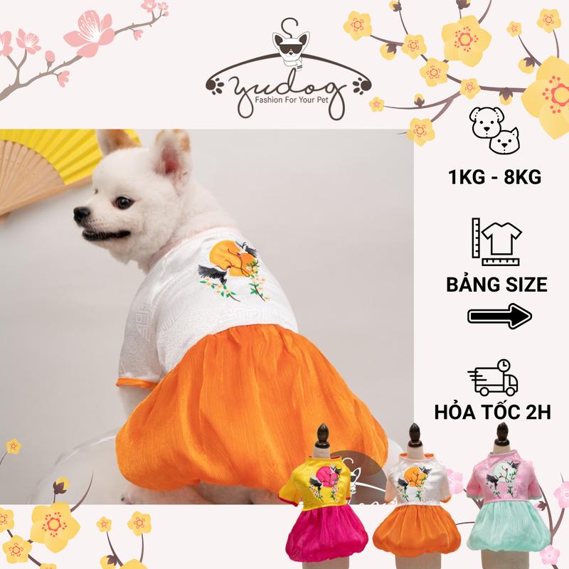 Áo đầm tết chó mèo yudog đầm bí gấm đông hưng mặc tết cho chó mèo thú cưng 0